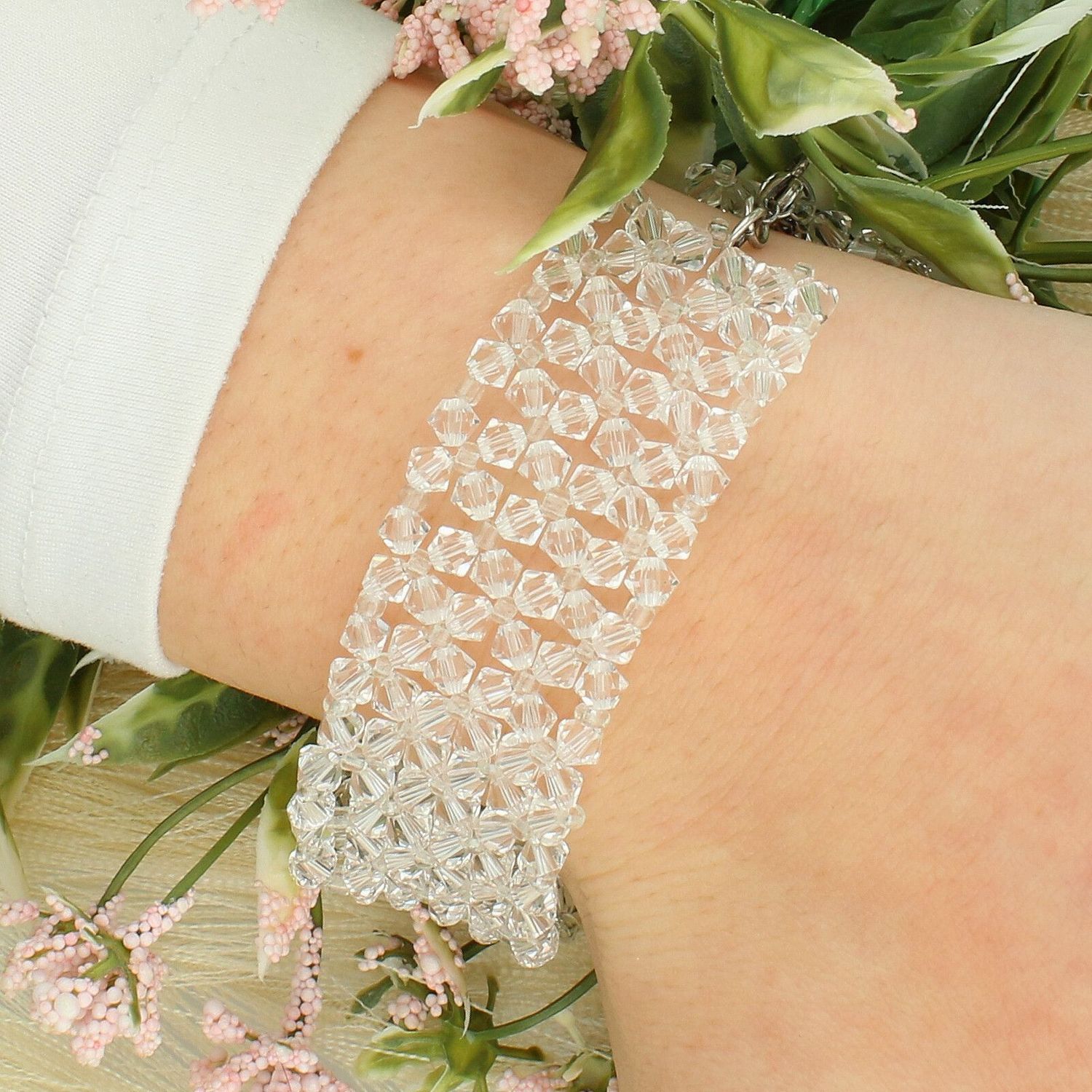 Elegancka srebrna bransoletka ślubna z kryształami Swarovski® 925. Regulowana długość, oryginalne opakowanie, 2 lata gwarancji. Idealna dla panny młodej (1).jpg